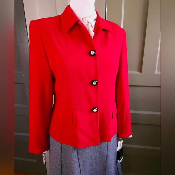Vintage Valerie Stevens Pure Wool Holiday Spirit Red Blazer Jacket M/L NWT - Picture 1 of 16